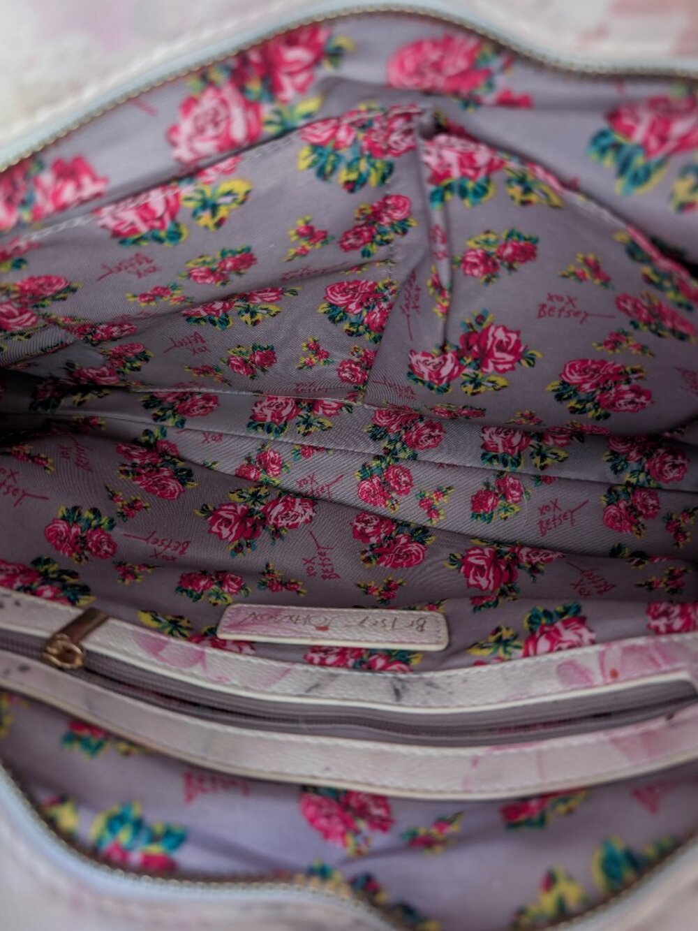 Betsey Johnson Large Pink Quilted Floral Satchel Crossbody Bag - Picture 6 of 14